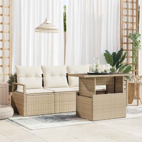 vidaXL Set di divani da giardino in 5 pezzi con cuscini beige in polirattan