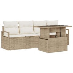 vidaXL Set di divani da giardino in 5 pezzi con cuscini beige in polirattan