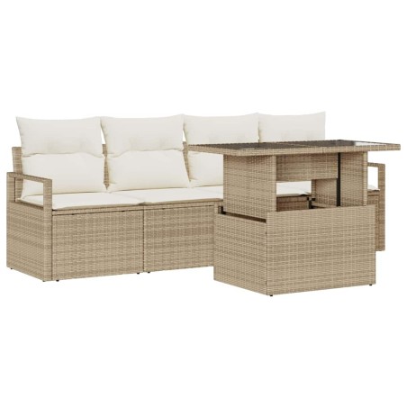 vidaXL Set di divani da giardino in 5 pezzi con cuscini beige in polirattan