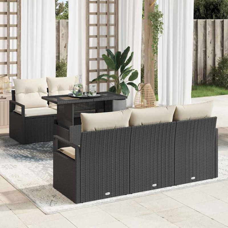 vidaXL Set di divani da giardino , 6 pezzi con cuscini in rattan nero.