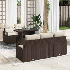 vidaXL Set Divano da Giardino - 6 Pezzi con Cuscini in Marrone Polyrattan