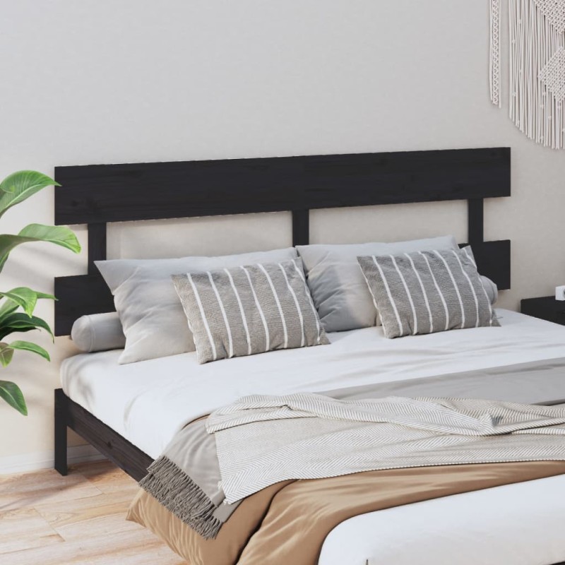 Testiera per Letto Nera 204x3x81 cm in Legno Massello di Pino Testiera per Letto Nera 204x3x81 cm in Legno Massello di Pino