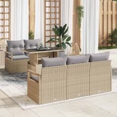 vidaXL Set di divani da giardino , 6 pezzi in rattan sintetico beige con cuscini.