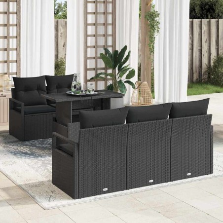 vidaXL Set di divani da giardino 6 pezzi con cuscini in rattan sintetico nero