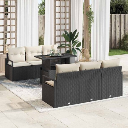 vidaXL Set di divani da giardino di , 7 pezzi con cuscini neri in rattan plastico.