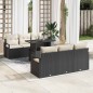 vidaXL Set di divani da giardino di , 7 pezzi con cuscini neri in rattan plastico.
