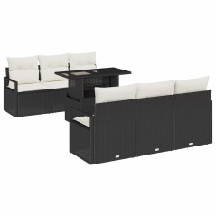 vidaXL Set di divani da giardino di , 7 pezzi con cuscini neri in rattan plastico.