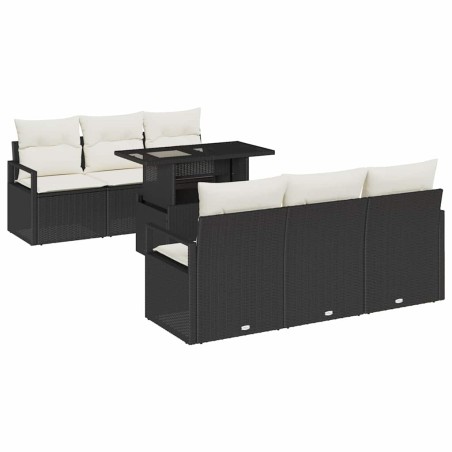 vidaXL Set di divani da giardino di , 7 pezzi con cuscini neri in rattan plastico.