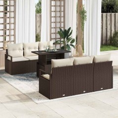 vidaXL Set da Giardino di 7 Pezzi con Cuscini in Rattan Sintetico Marrone