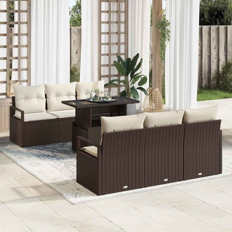 vidaXL Set da Giardino di 7 Pezzi con Cuscini in Rattan Sintetico Marrone