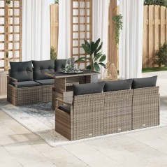 vidaXL Set Divano da Giardino 7 Pezzi con Cuscini Grigi in Rattan Sintetico