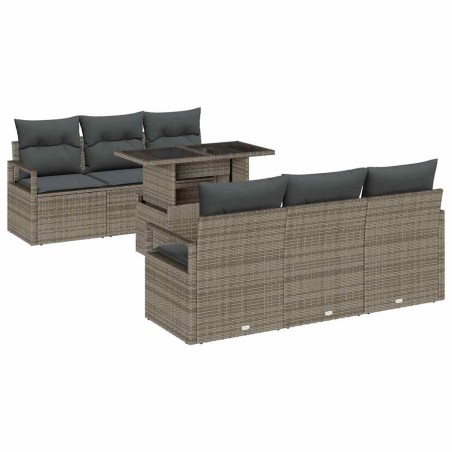 vidaXL Set Divano da Giardino 7 Pezzi con Cuscini Grigi in Rattan Sintetico