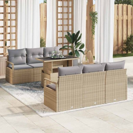 vidaXL Set di Divani da Giardino 7 Pezzi con Cuscini Beige in Rattan Sintetico