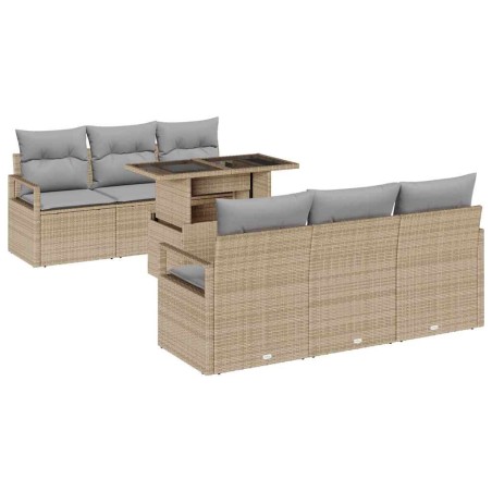 vidaXL Set di Divani da Giardino 7 Pezzi con Cuscini Beige in Rattan Sintetico