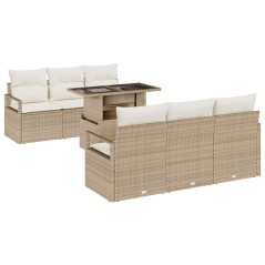 vidaXL Set di divani da giardino a 7 pezzi con cuscini beige in rattan sintetico.