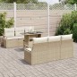 vidaXL Set di divani da giardino a 7 pezzi con cuscini beige in rattan sintetico.