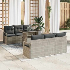 vidaXL Set di divani da giardino 7 pezzi con cuscini grigio chiaro in polyrattan