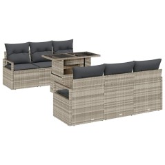 vidaXL Set di divani da giardino 7 pezzi con cuscini grigio chiaro in polyrattan