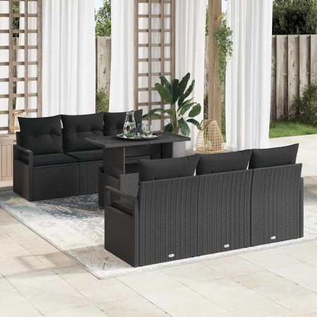 vidaXL Set di divani da giardino 7 pezzi con cuscini in rattan nero
