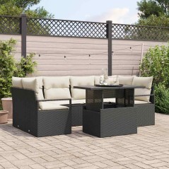 vidaXL Set da Giardino 7 Pezzi con Cuscini in Rattan Nero
