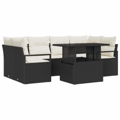 vidaXL Set da Giardino 7 Pezzi con Cuscini in Rattan Nero