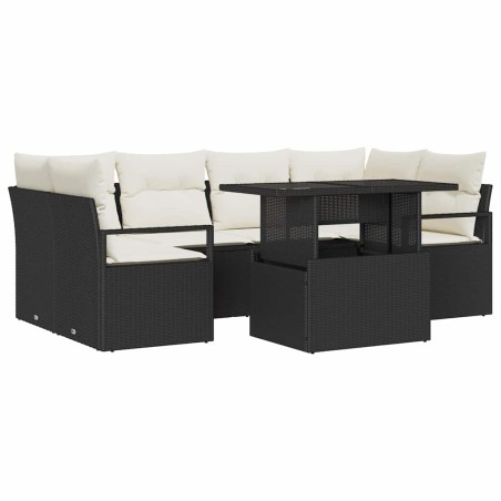vidaXL Set da Giardino 7 Pezzi con Cuscini in Rattan Nero