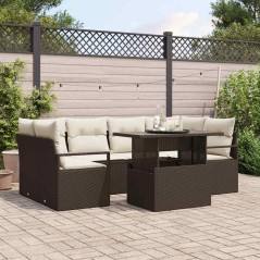 vidaXL Set di divani da giardino in 7 pezzi con cuscini marroni in polyrattan