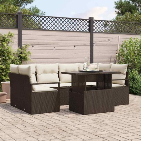 vidaXL Set di divani da giardino in 7 pezzi con cuscini marroni in polyrattan