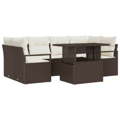 vidaXL Set di divani da giardino in 7 pezzi con cuscini marroni in polyrattan