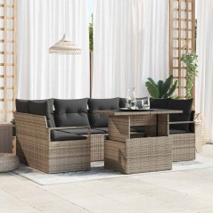 vidaXL Set da Giardino di 7 Pezzi con Cuscini Grigi in Rattan Resina