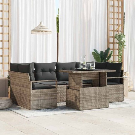 vidaXL Set da Giardino di 7 Pezzi con Cuscini Grigi in Rattan Resina