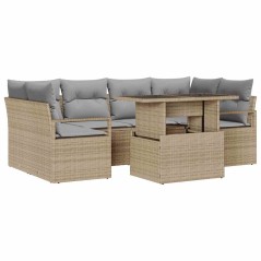 vidaXL Set di divani da giardino 7 pezzi con cuscini beige in polirattan