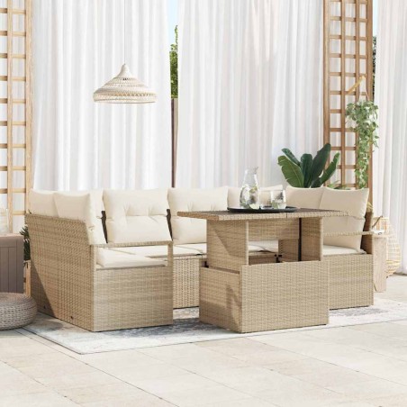 vidaXL Set di Divani da Giardino 7 Pezzi con Cuscini Beige in Rattan Sintetico