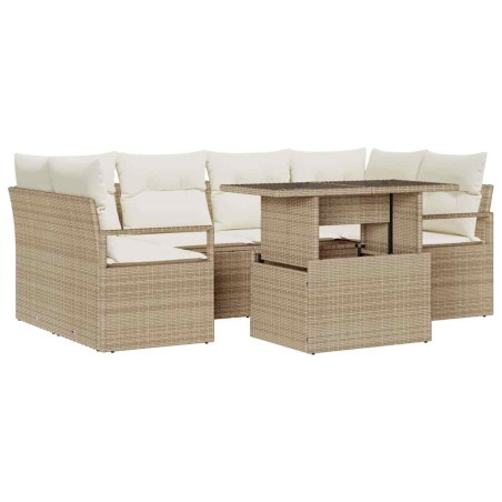 vidaXL Set di Divani da Giardino 7 Pezzi con Cuscini Beige in Rattan Sintetico
