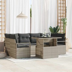 vidaXL Set da giardino in polyrattan da 7 pezzi con cuscini grigio chiaro