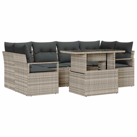 vidaXL Set da giardino in polyrattan da 7 pezzi con cuscini grigio chiaro