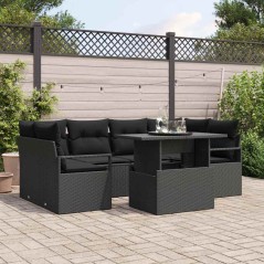 vidaXL Set Giardino 7 Pezzi con Cuscini in Rattan Sintetico Nero