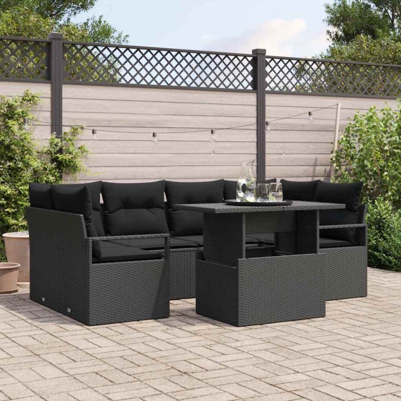 vidaXL Set Giardino 7 Pezzi con Cuscini in Rattan Sintetico Nero