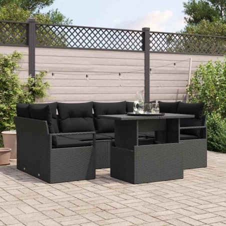 vidaXL Set Giardino 7 Pezzi con Cuscini in Rattan Sintetico Nero
