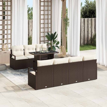 vidaXL Set da Giardino in Rattan Sintetico, 8 Pezzi con Cuscini Marroni.