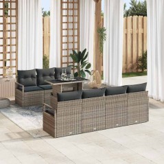 vidaXL Set Giardino 8 Pezzi con Cuscini Grigi in Polyrattan