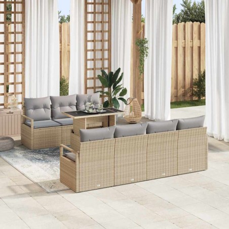 vidaXL Set da Giardino in 8 Pezzi con Cuscini Beige in Rattan Sintetico