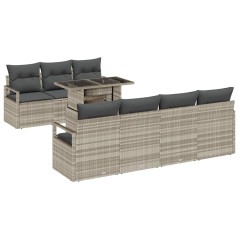 vidaXL Set divano da giardino in 8 pezzi con cuscini grigio chiaro in rattan sintetico