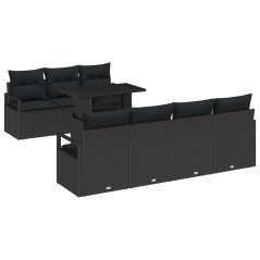 vidaXL Set da Giardino da 8 Pezzi con Cuscini in Rattan Nero