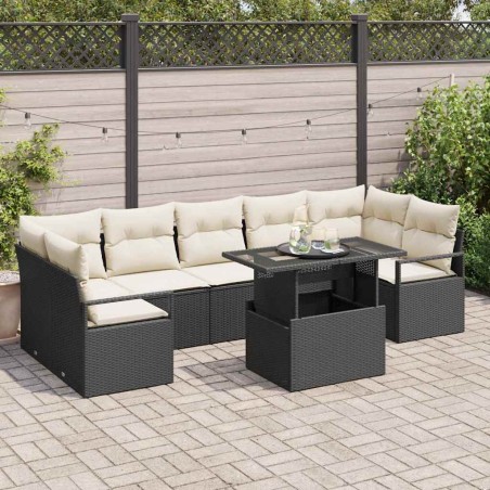 vidaXL Set di divani da giardino con 8 pezzi e cuscini in polirattan nero