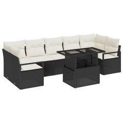vidaXL Set di divani da giardino con 8 pezzi e cuscini in polirattan nero
