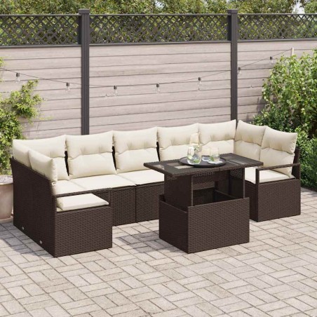 vidaXL Set da giardino in rattan sintetico marrone con 8 pezzi e cuscini