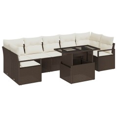 vidaXL Set da giardino in rattan sintetico marrone con 8 pezzi e cuscini