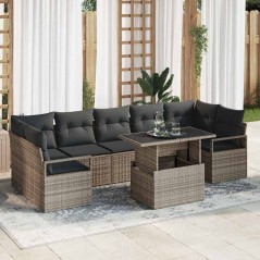 vidaXL Set da Giardino da 8 Pezzi con Cuscini Grigi in Rattan Sintetico