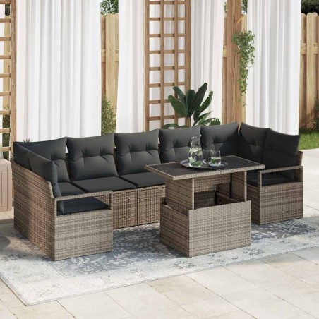vidaXL Set da Giardino da 8 Pezzi con Cuscini Grigi in Rattan Sintetico